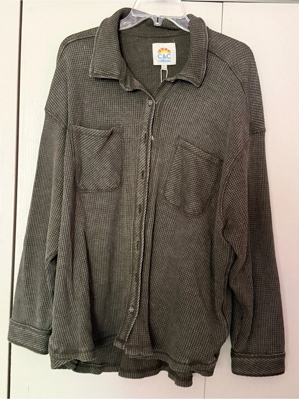 Olive Waffle Knit Button up Shirt